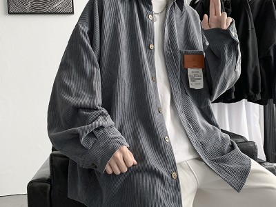 秋冬韩版灯芯绒长袖衬衫 时尚纯色宽
