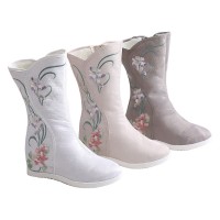 冬季古装汉服加棉靴子绣花鞋批发中式高筒古风鞋子汉服鞋戏剧表演