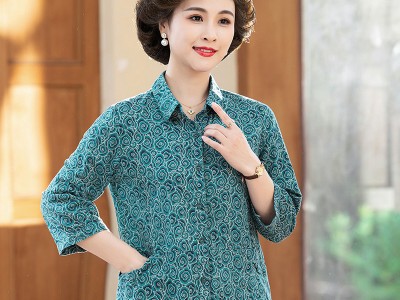 妈妈装中老年女装印花七分袖衬衫202