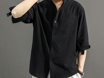 亚麻衬衫男20夏季新款中国风男装立