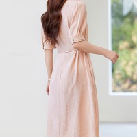 杭州品牌真丝冠乐皱桑蚕丝连衣裙2024新款女士夏季文艺感优雅裙子