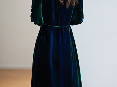 真丝丝绒连衣裙妈妈新款2023秋冬复