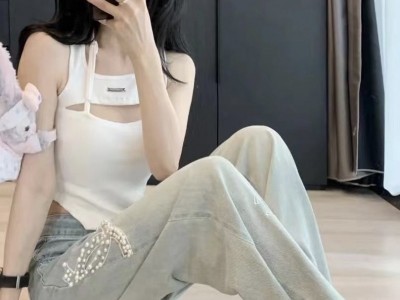 2215 浅蓝色镶钻珠款百搭温柔中腰牛