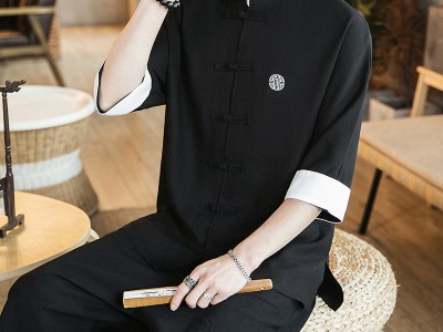 2019夏装新款中国风棉麻刺绣七分裤
