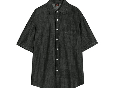 BJ复古牛仔短袖衬衫男夏季薄款宽松