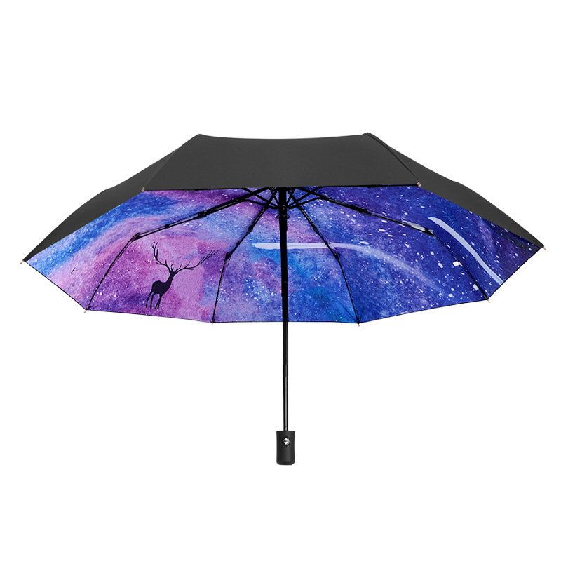 遮阳伞新款星空自动伞女晴雨伞黑胶伞太阳伞防紫外线防晒伞批发