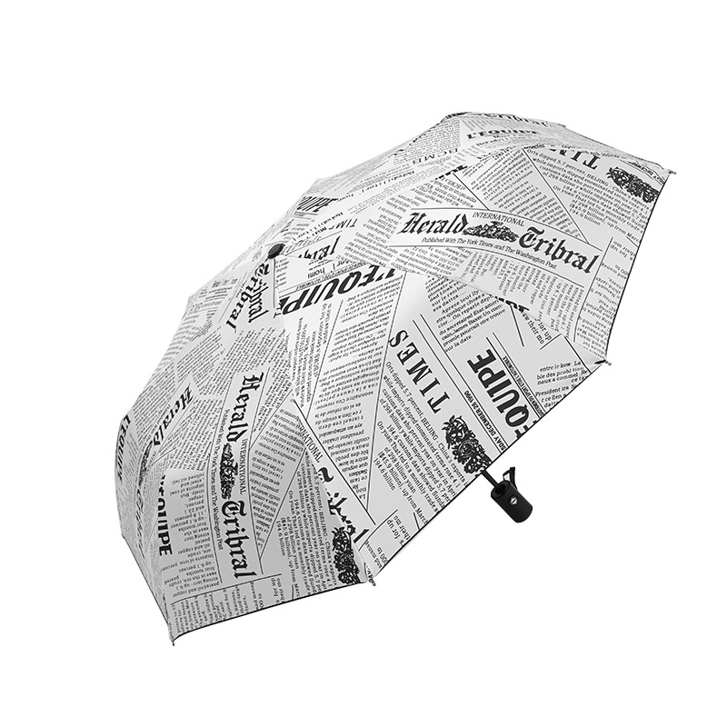 遮阳伞防晒防紫外线伞黑胶晴雨伞经典黑白报纸伞折叠雨伞大量批发