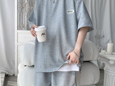 2023夏季新款华夫格短袖套装男式T恤