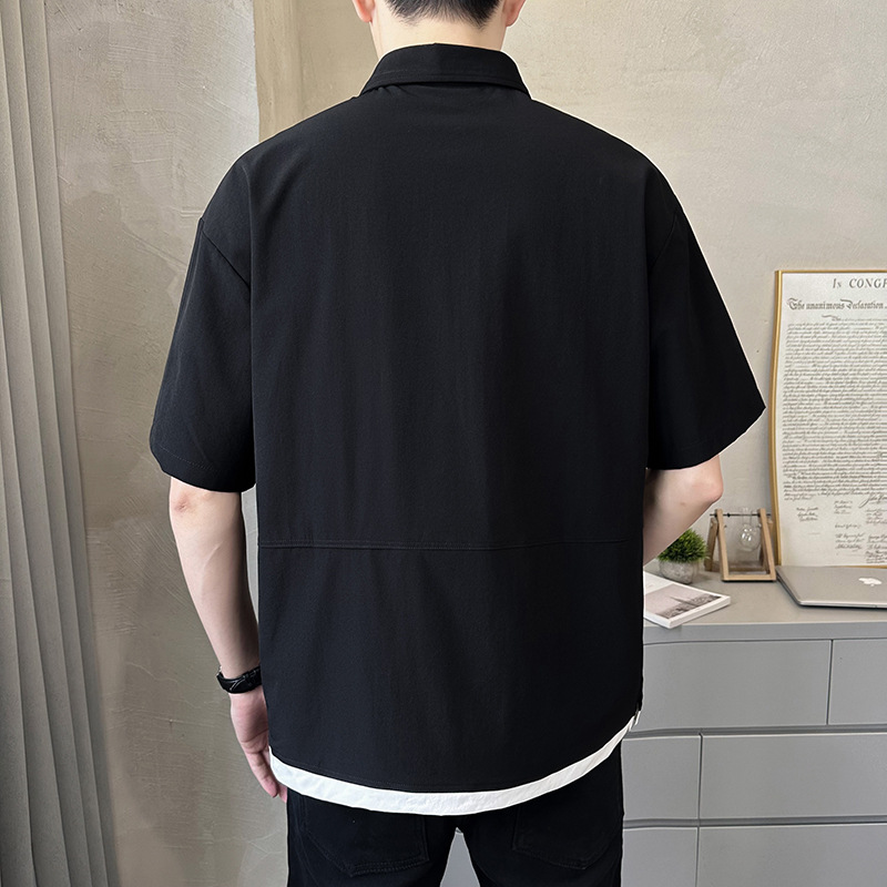 店主风  男士polo衫重磅设计感款工装假两件短袖T恤半袖