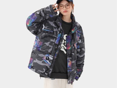 冬季新款羽绒服男迷彩小熊立领保暖