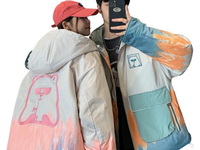 情侣冬季羽绒潮牌外套男渐变印花小