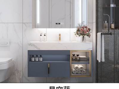 简约实木收纳智能浴室柜组合收纳免