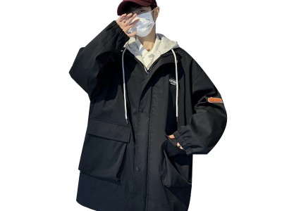 港风假两件外套男春秋季潮牌日系工