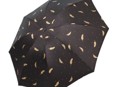 烫金羽毛伞折叠雨伞黑胶自动遮阳伞