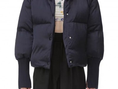 秋冬新款螺纹大翻领夹克羽绒服廓形