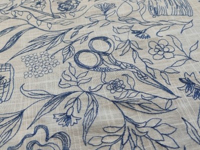 EG-1908534  粘亚麻撞色绣花布 刺绣