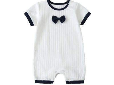 婴儿夏季衣服领结短袖爬服棉绅士哈
