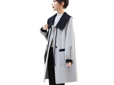 娃娃领双面羊绒毛呢外套2023新款女