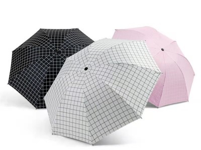 韩版小清新雨伞三折遮阳伞 方格晴雨