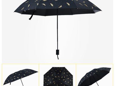 创意情侣烫金羽毛晴雨伞黑胶防晒遮