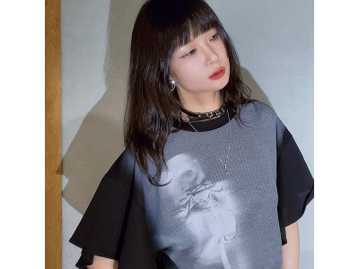设计师女装 冰爽棉喇叭袖针织印花数