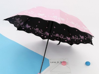 晴雨伞 包邮 荷叶边双面印花 黑胶晴
