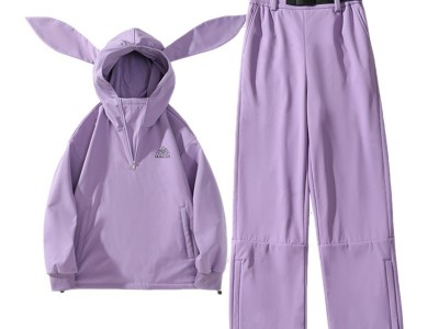 冬新防风防水兔耳朵银狐绒滑雪服套