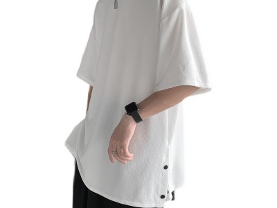 日系男士潮流宽松开衩体恤打底衫夏