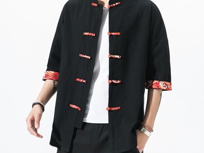 2019夏季新款中国风盘扣男士休闲七
