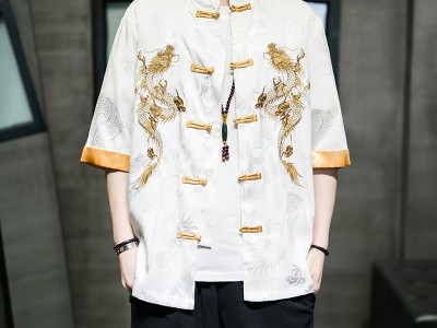 2023夏中国风男装刺绣唐装汉服短袖