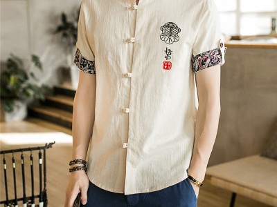 2021夏季新款中国风亚麻衫衬男盘扣