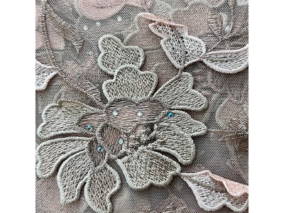 2024钉珠绣 跨境花边立体花朵 网纱