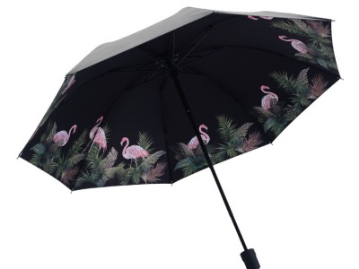 批发创意雨伞火烈鸟黑胶晴雨伞防紫