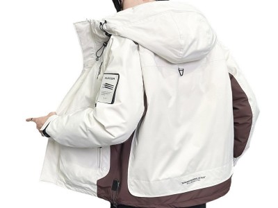 冬季新款拼色大码男士工装连帽羽绒