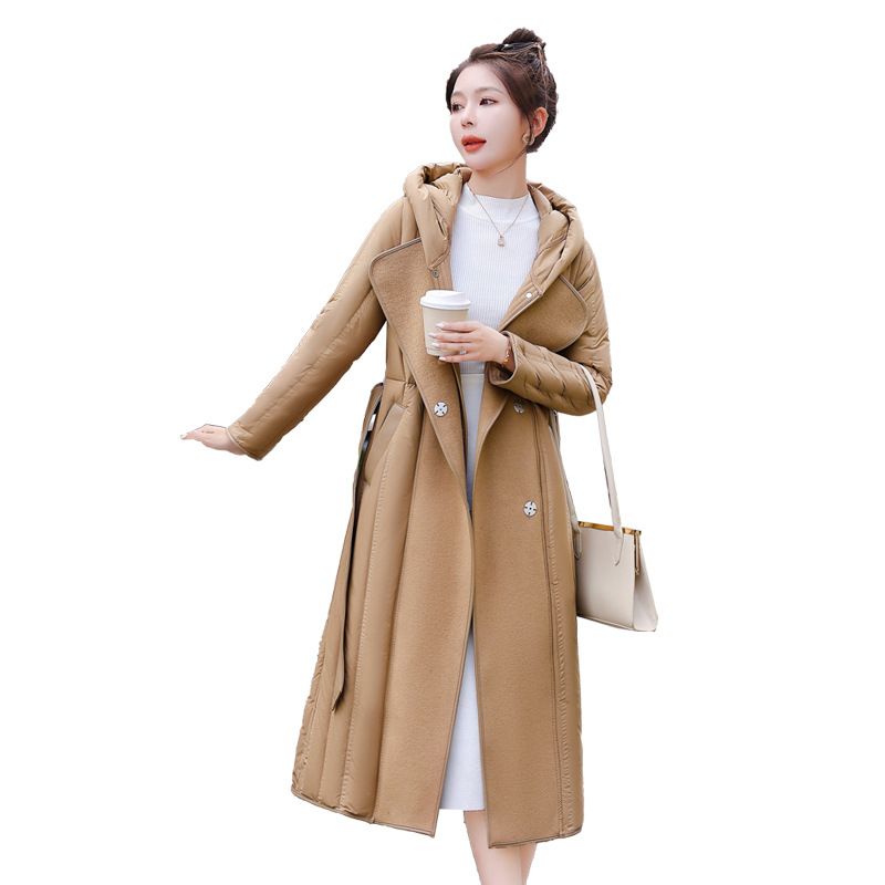 欧货羽绒服女长款2023冬季新款时尚高端气质双面羊绒大衣拼接外套