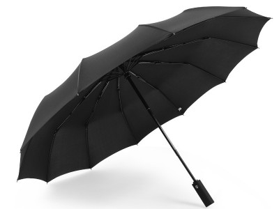 全自动商务晴雨伞加大十二骨黑胶防