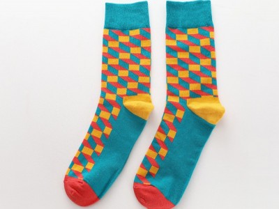 快乐 socks 英伦风方格子撞色潮袜时