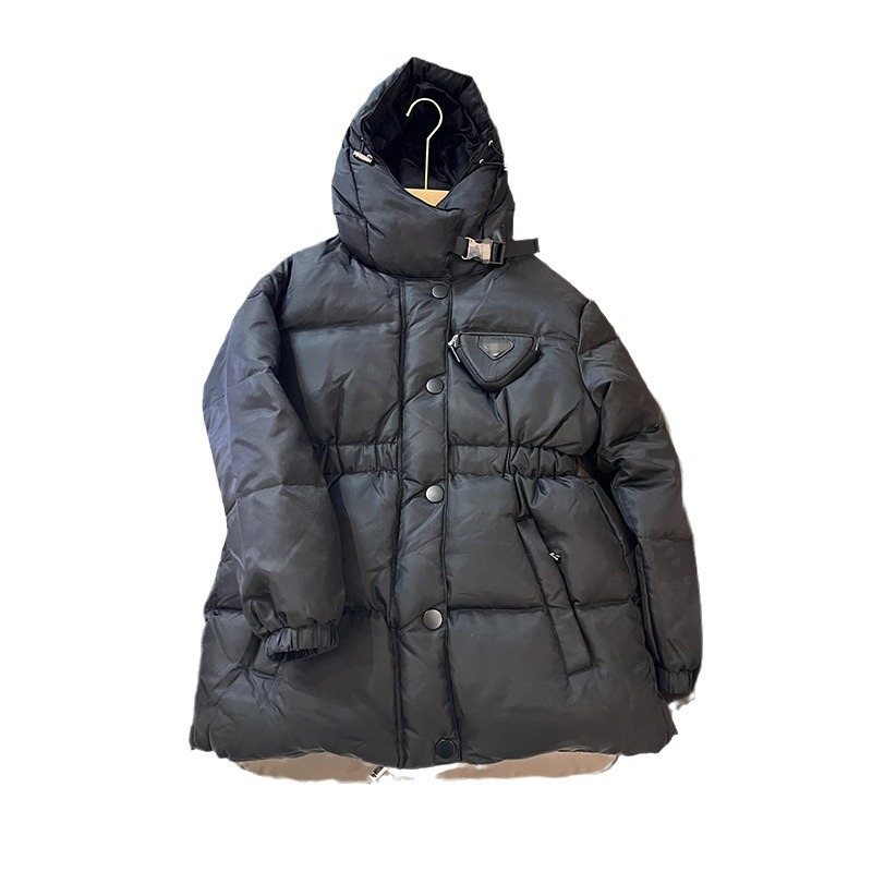 高端pra修身短款女式羽绒服带鹅绒狐皮衣领连帽高级户外冬季夹克