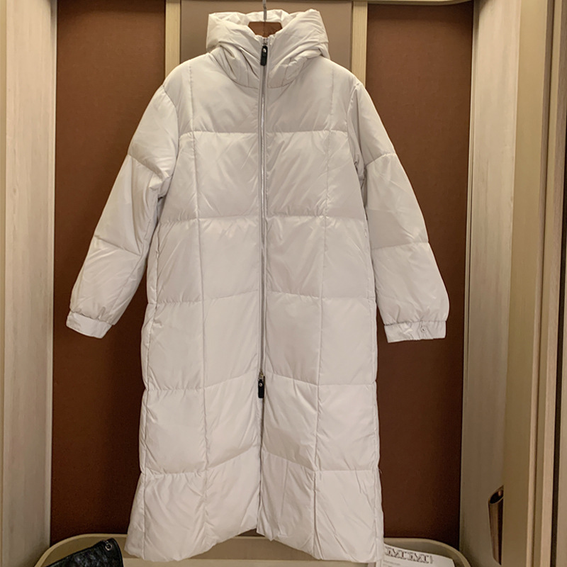 max家欧美外贸长款羽绒服欧韩货气质通勤保暖白鸭绒外贸连帽女装