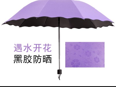 中号遇水开花晴雨伞黑胶防晒遮阳伞