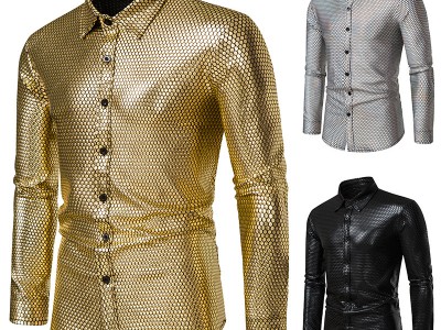 男士 70 年代迪斯科服装菱形烫金印