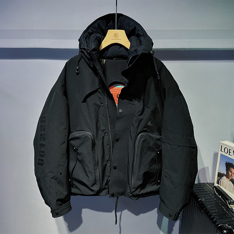 美式工装连帽90白鸭绒羽绒服男士2024年冬季新款保暖防风休闲外套