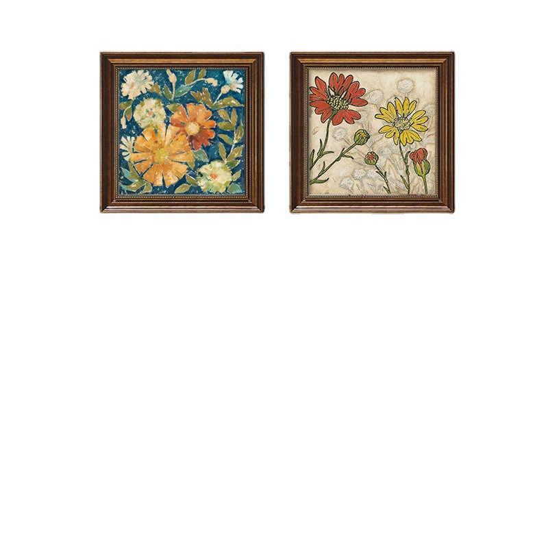 美式客厅二联装饰画餐厅花卉挂画复古仿油画欧式壁画卧室床头墙画