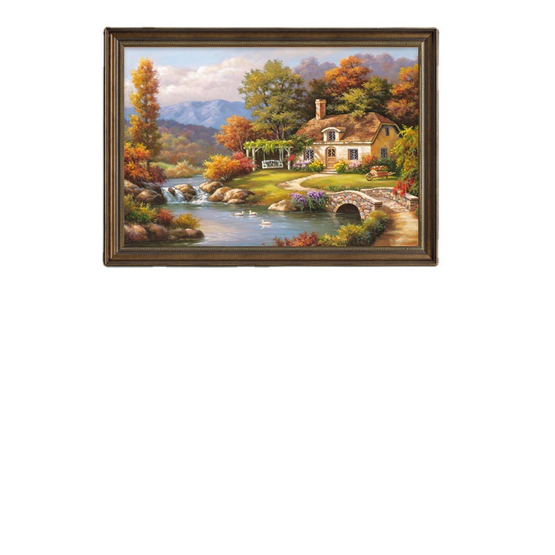 美式玄关装饰画餐厅挂画饭厅复古风景壁画卧室客厅背景墙欧式油画