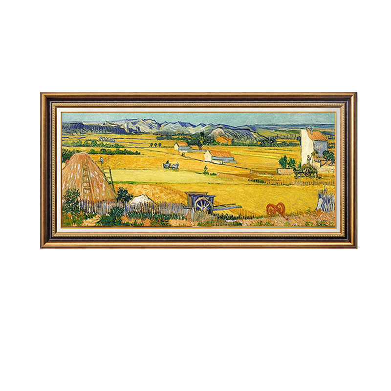 梵高丰收仿油画欧式客厅风景壁画美式挂画麦田三联田园装饰画名画