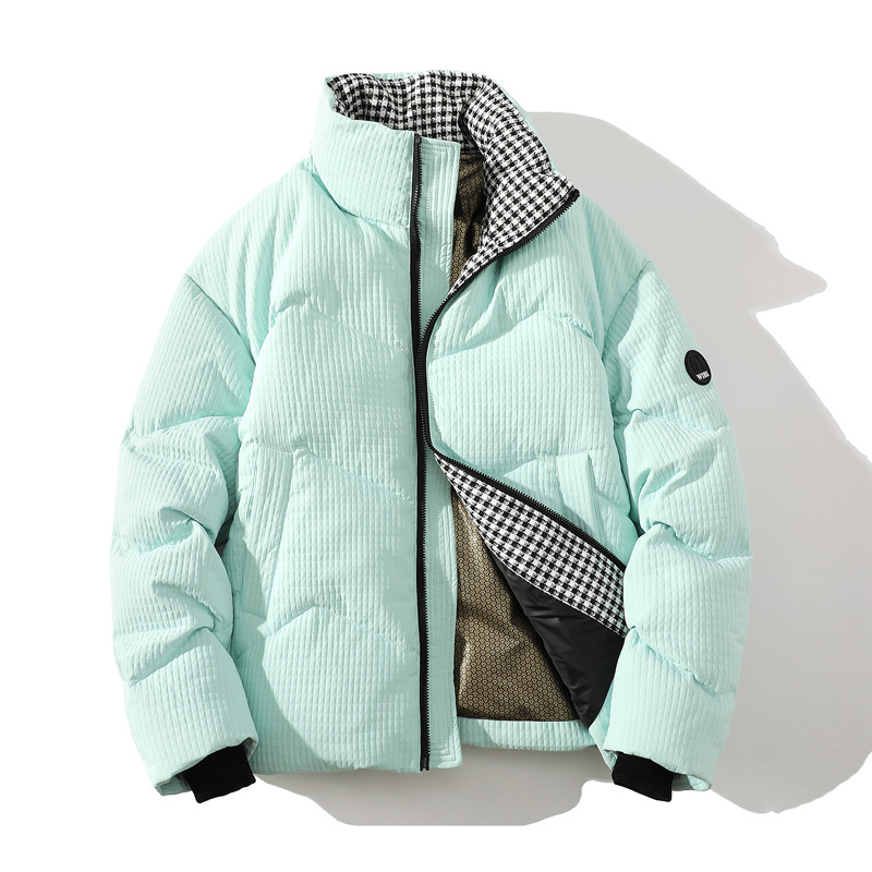 冬季新款羽绒服男短款白色立领加厚面包服青少年帅气情侣外套