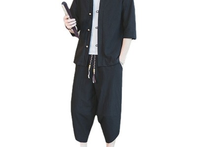2023春夏新款中国风男士棉麻套装五