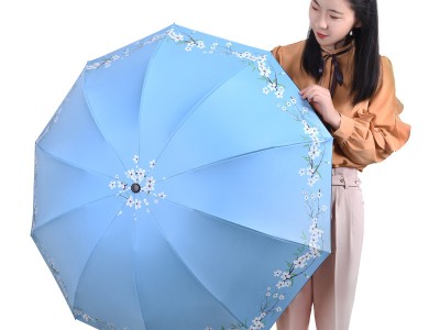 十骨三折大雨伞折叠防晒黑胶太阳伞 