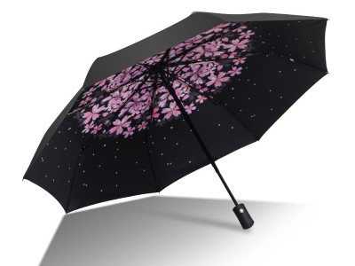 雨宝三折全自动太阳伞黑胶晴雨两用