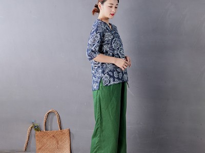 2020前山良品复古做旧斜襟蓝印花布